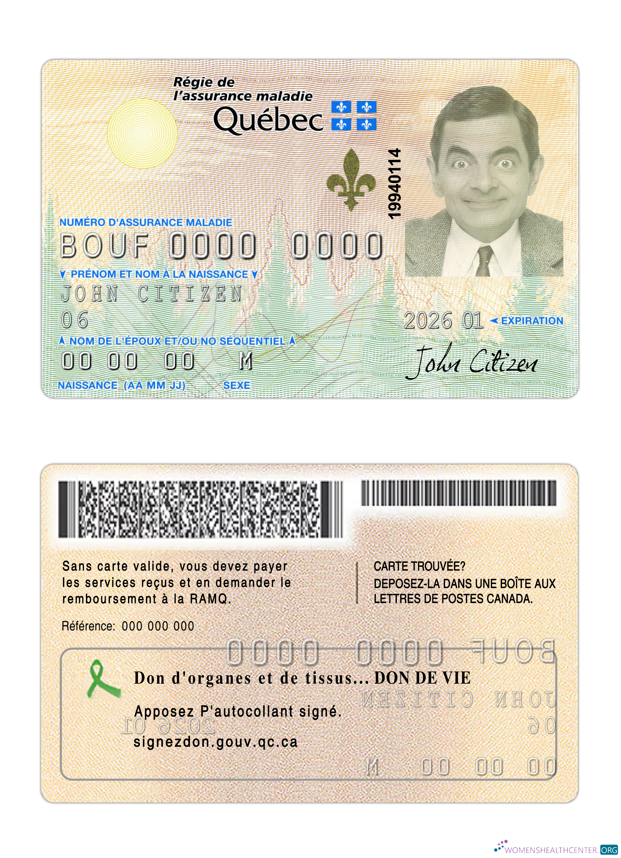 Download Canada Québec health insurance card Photoshop template